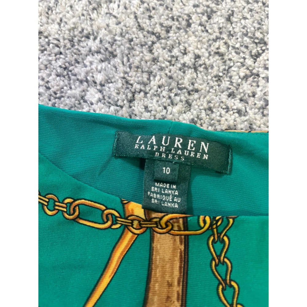 Lauren Ralph Lauren Green Equestrian Chain Print Sheath Dress Size 10 3/4 Sleeve - Picture 3 of 10